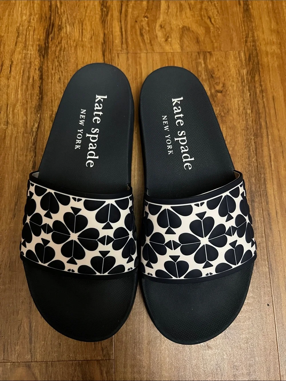 kate spade Black & White Floral Pattern Slide Sandals